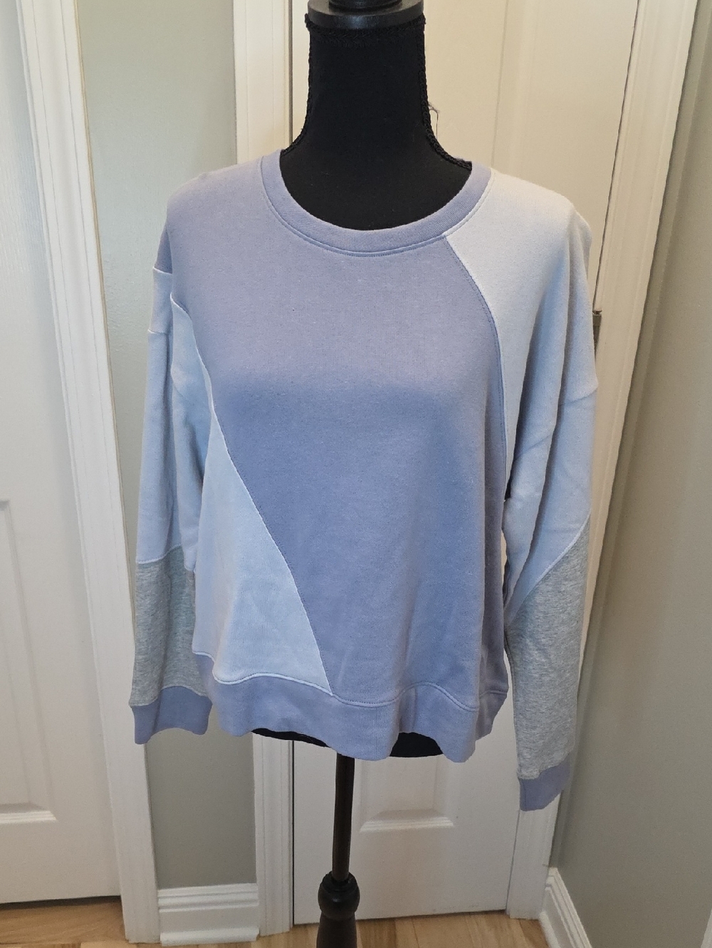 Splendid Light Blue & Heather Patchwork Crewneck Sweatshirt